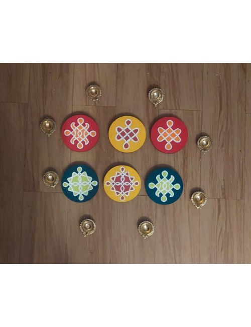 Hand Painted Kolam Manai - Round