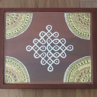 Wooden Kolam Painted Tanjore Inlaid Manai - Palaga 2