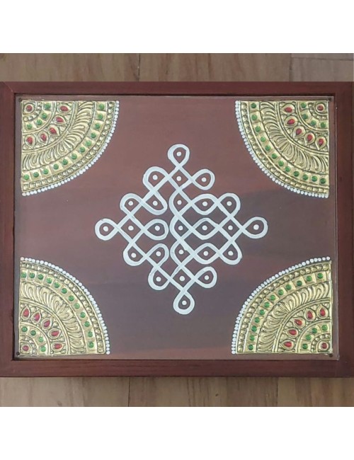 Wooden Kolam Painted Tanjore Inlaid Manai - Palaga 2