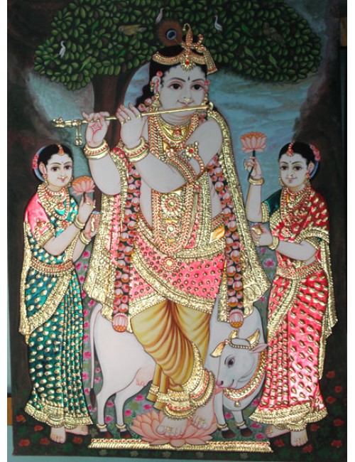 Krishna standing with gopis