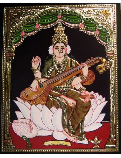 Saraswathi on white lotus
