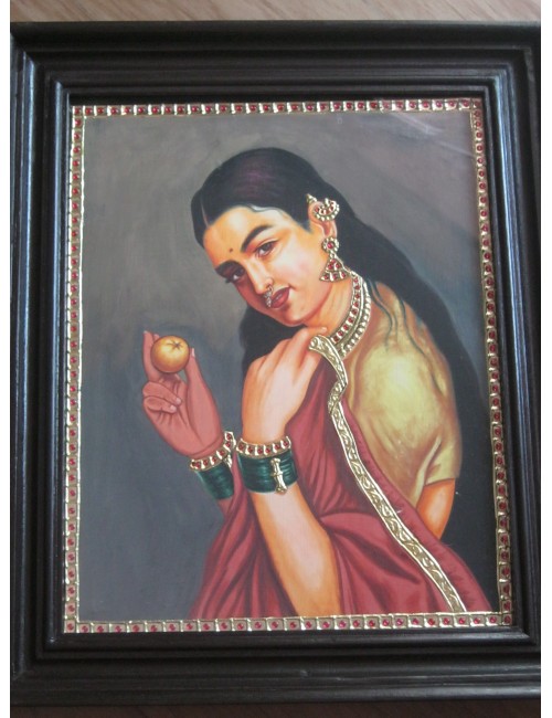 Ravi Varma - Lady with fruit - Tanjore