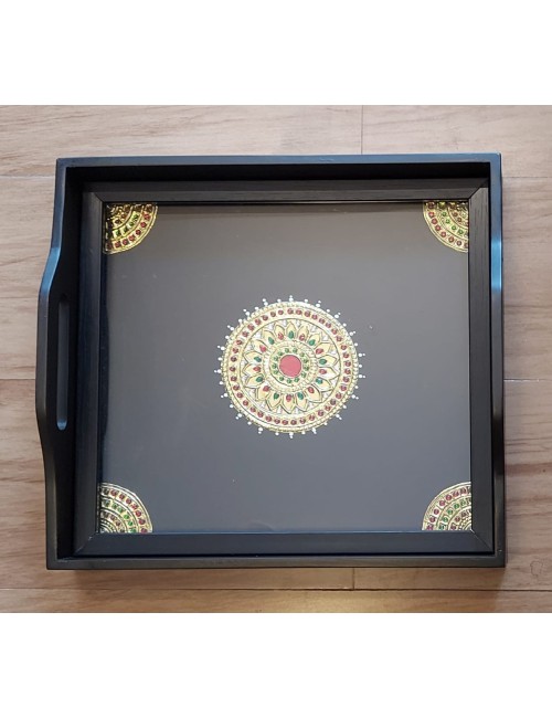 Tray with Tanjore Design Inlaid 10x12 inches (Wooden) - 2