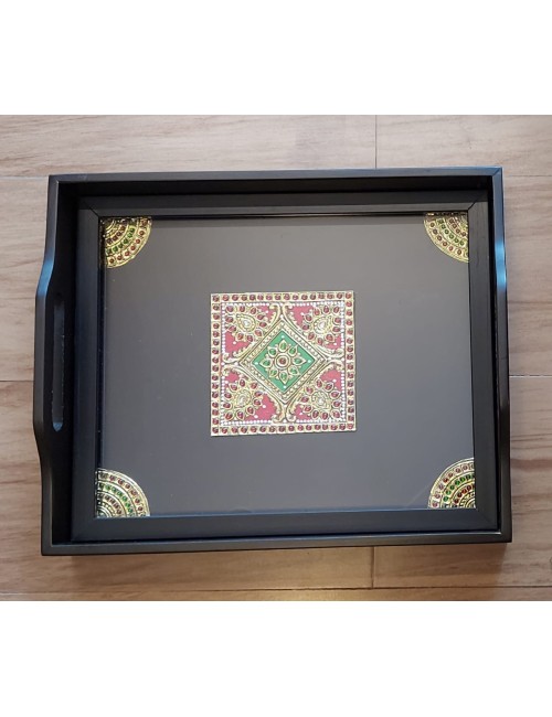 Tray with Tanjore Design Inlaid 10x12 inches (Wooden) - 3
