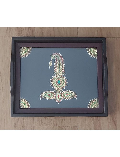 Tray with Tanjore Design Inlaid 10x12 inches (Wooden) - 4