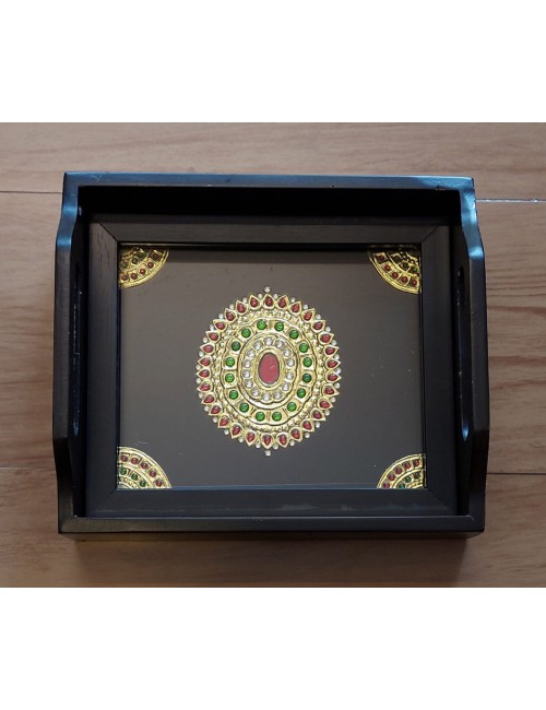Tray with Tanjore Design Inlaid 6x8 inches - 2