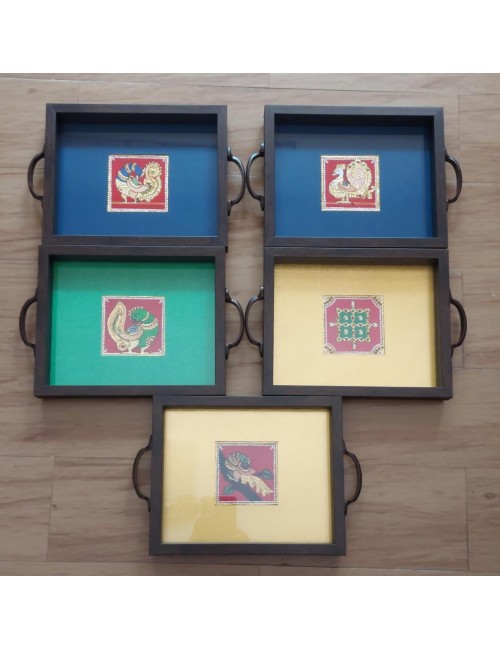 Trays with 4x4 Painting Inlaid 8"x10"-2 (Synthetic)