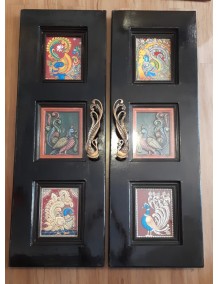 Customized Wooden Door with Peacock Paintings