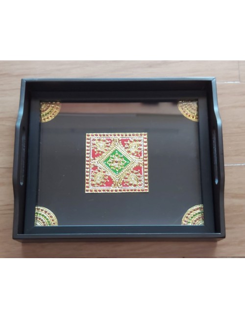 Tray with Tanjore Design Inlaid 10x12 inches (Wooden) - 1